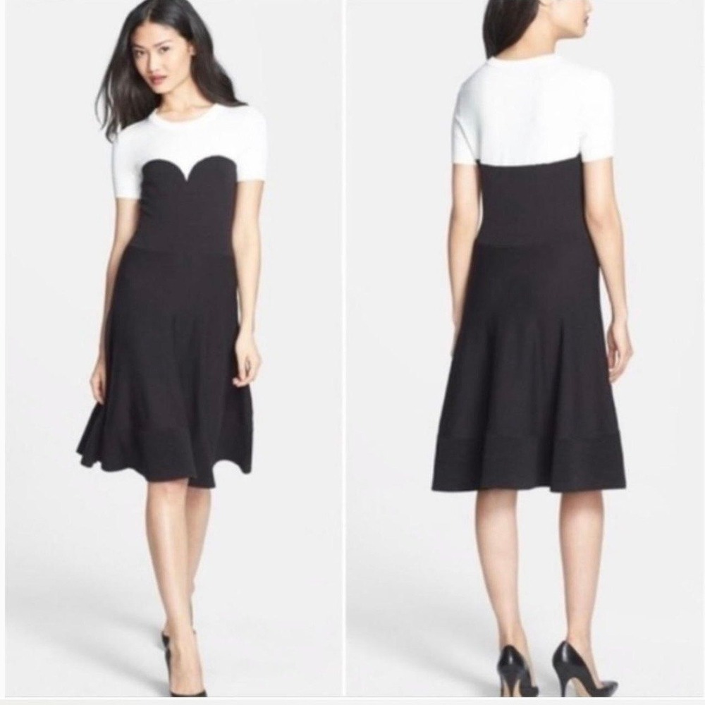 Kate Spade New York Fit Flare Black Cream Knit Sweetheart Dress Women's Size XS